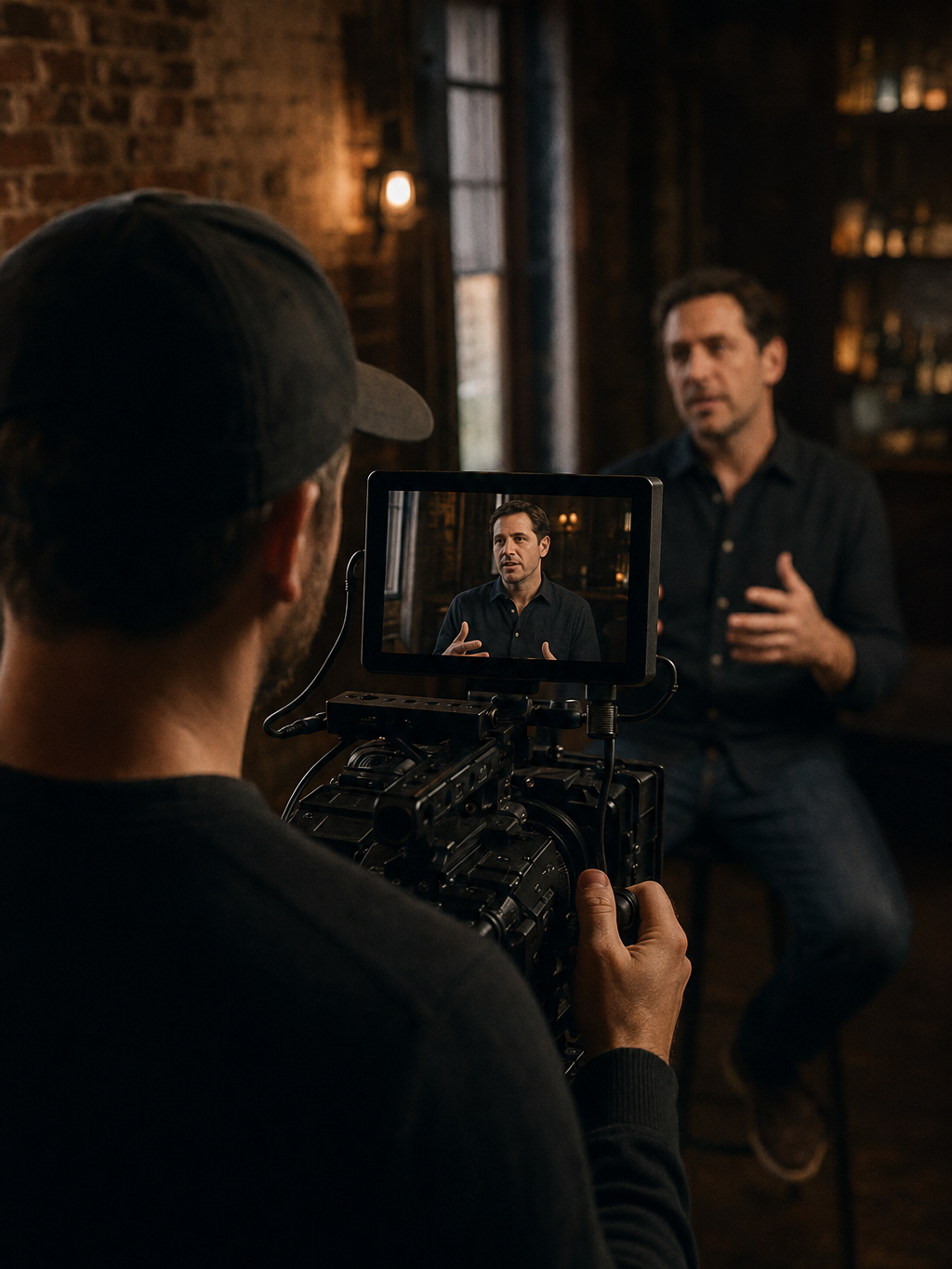 Camera operator filming on location